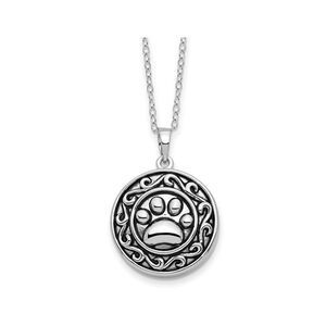 Antiqued Sterling Silver Paw Print Ash Holder Pendant Necklace with Chain